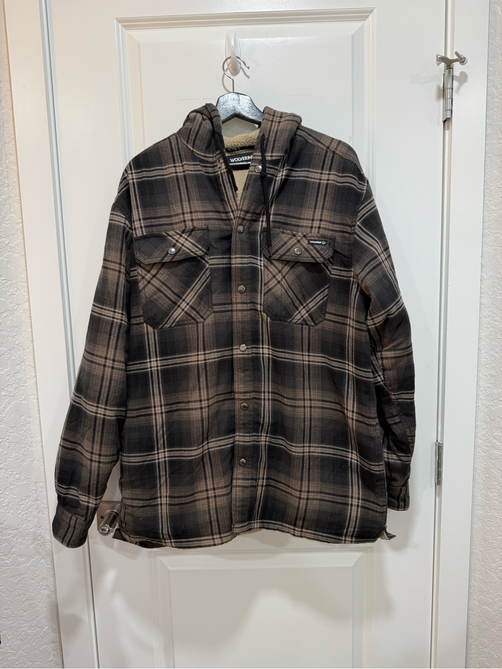Wolverine Sherpa Lined Hooded Plaid Shirt Jacket Size Large